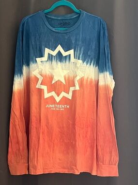 Hybrid  Men’s  Tie-Dye Juneteenth Long Sleeve Tee - Blue, White & Orange